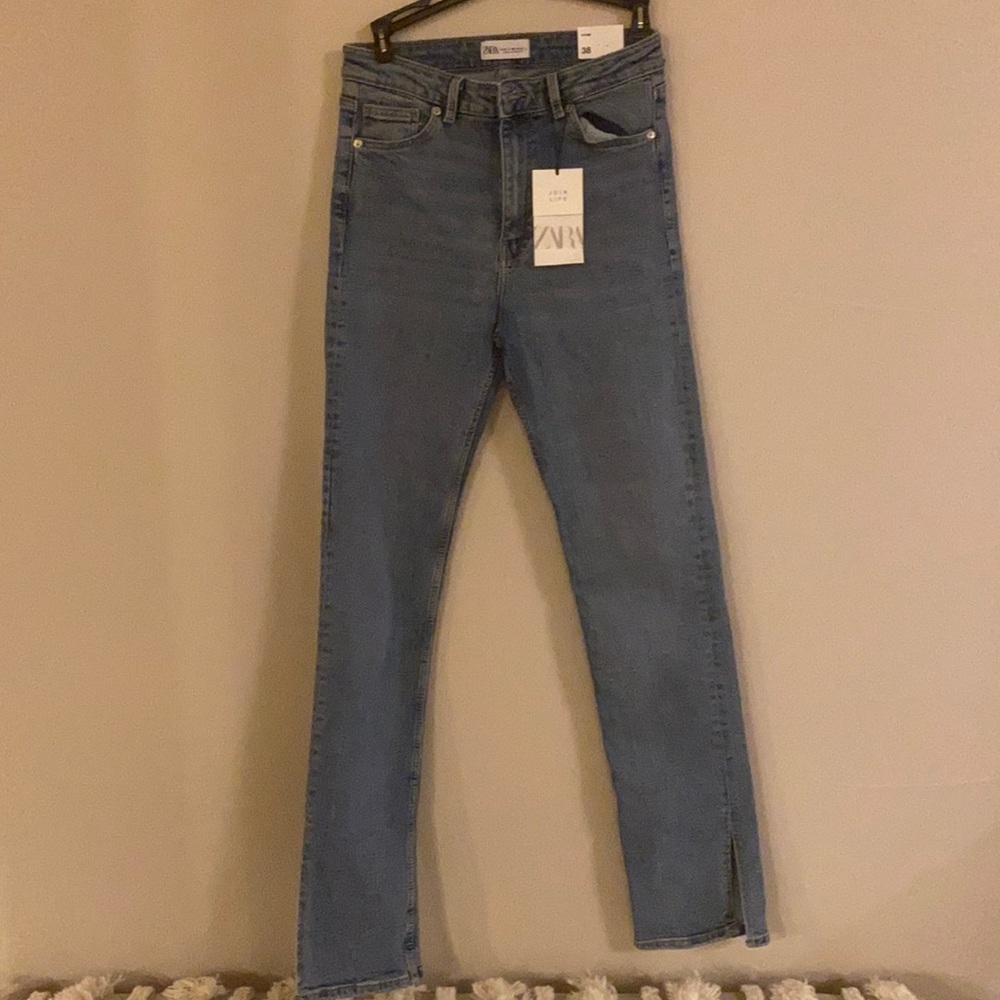 Zara NWT  Hi Rise split skinny denim jean size 6